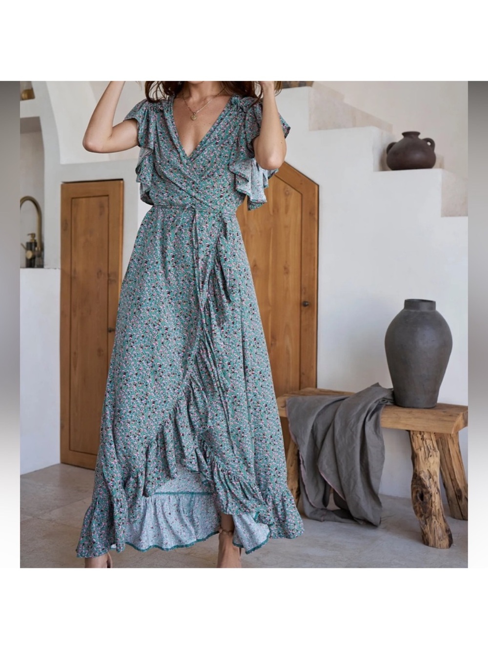 NWT Bali ELF Green Floral Carmen Wrap Dress Sz 2XL